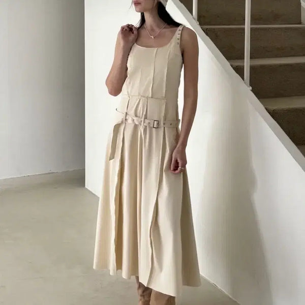 [BUNJANG] Cream Long Dress with Foundation Belt / 새상품) 파운데이션 벨트 크림 롱 원피스