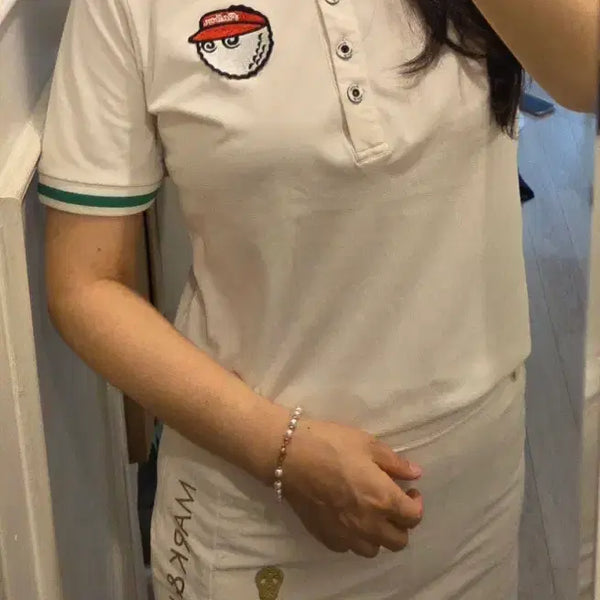 [BUNJANG] Malbon Golf Women's Golf T-Shirt Ivory L / 말본 골프웨어 여성 골프 티셔츠 아이보리L
