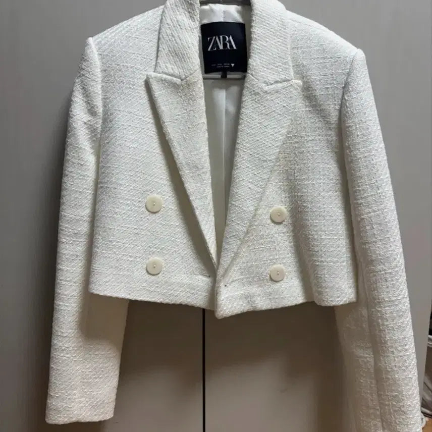 [BUNJANG] Zara White Cropped Tweed Jacket - Size S / 새상품) ZARA 자라 화이트 크롭 트위드 자켓 S