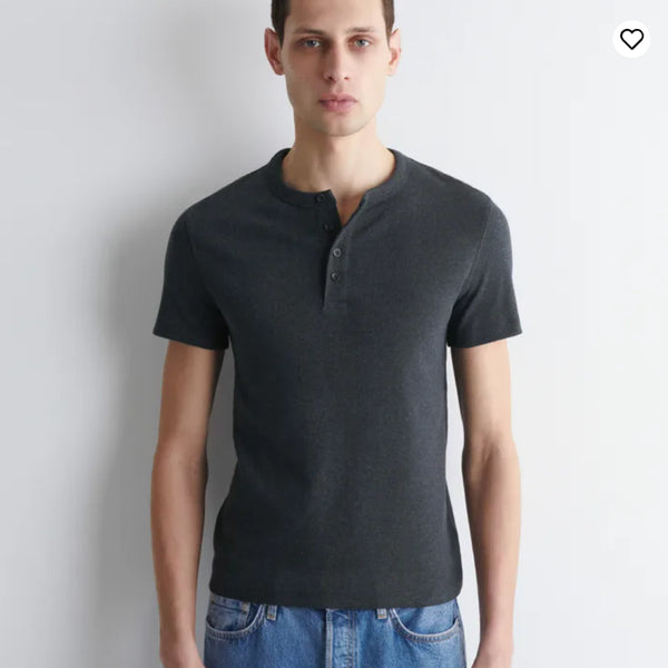 [BUNJANG] COS Slim Ribbed Henley T-Shirt Melange / 코스 cos 슬림 리브드 헨리 티셔츠 네이버 멜란지
