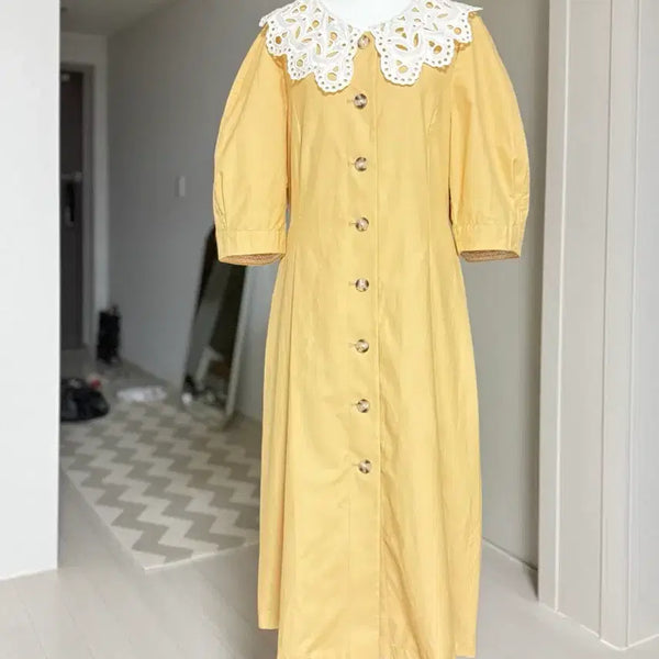 [BUNJANG] Cacharel Lace Collar Dress Yellow / 까샤렐 레이스 카라 원피스 옐로우/77