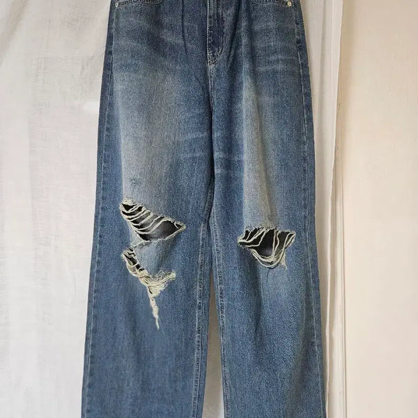 [BUNJANG] OOT Distressed Wide Denim Pants / OOT 데미지 와이드 데님 팬츠 새상품