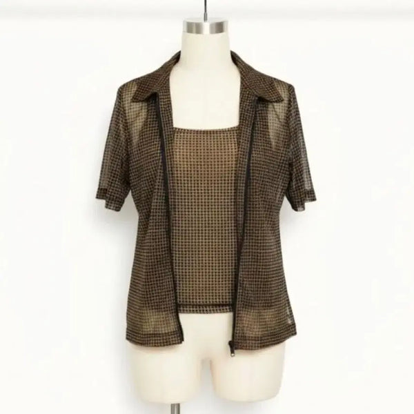 [BUNJANG] Women's Summer 3-Piece Set: See-through Cardigan, Sleeveless Top, and Short-Sleeve Jumper / 77 여성 반팔 가디건 나시 세트 반팔점퍼 탑 여자 여름 가디건 셋업