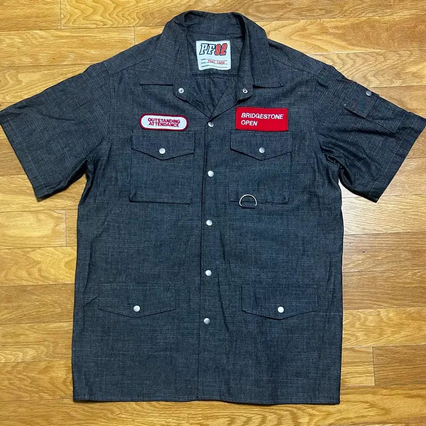 [BUNJANG] Patch Short Sleeve Shirt L / 스트릿 워크웨어 패치 반팔 셔츠 L