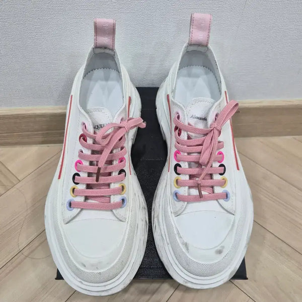 [BUNJANG] Alexander McQueen Oversized Sole Sneakers White Pink Laces / 알렉산더 맥퀸 오버솔 스니커즈 화이트 핑크 끈