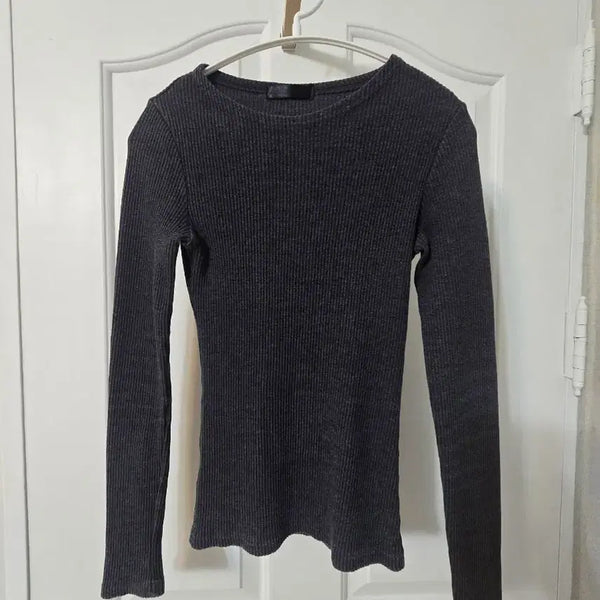[BUNJANG] Dark Gray Ribbed Long-Sleeve T-Shirt / 다크 그레이 골지 긴팔 티셔츠 신축성좋음