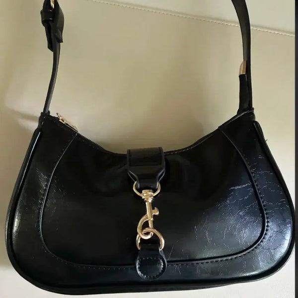[BUNJANG] Black Faux Leather Shoulder Bag / 블랙 숄더백 인조가죽