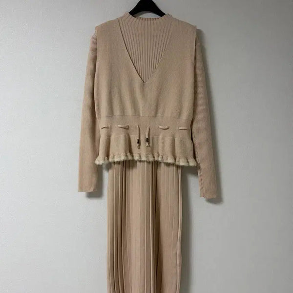 [BUNJANG] Bru and Judy Ribbed Knit Vest Layered Dress Set / 부루앤쥬디 원피스