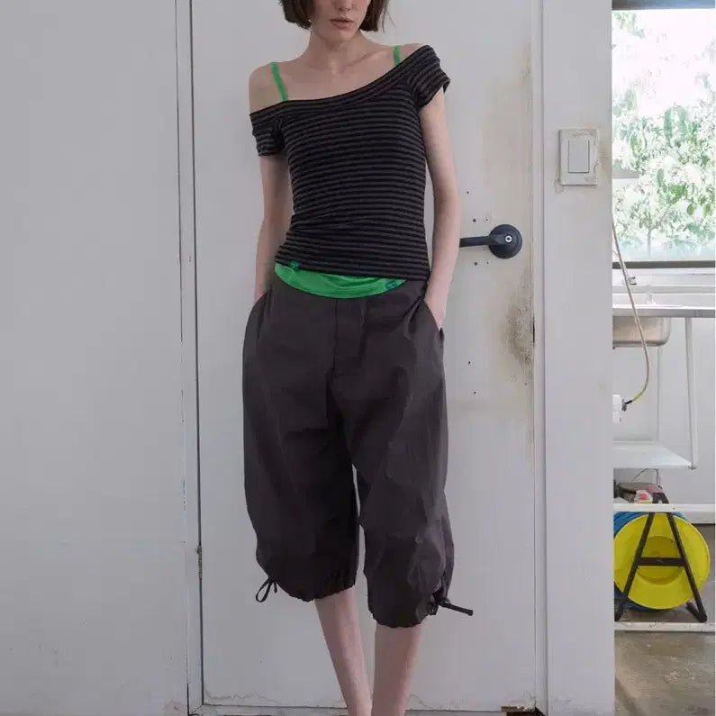 [BUNJANG] No Contents Pin-tuck String Pants Charcoal / 노컨텐츠 371. 핀턱 스트링팬츠 차콜