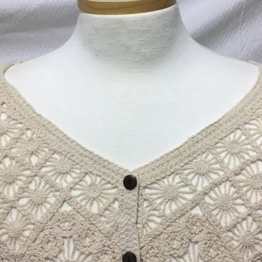 [BUNJANG] Beige Knit Net Cardigan / 니트 베이지 그물 가디검