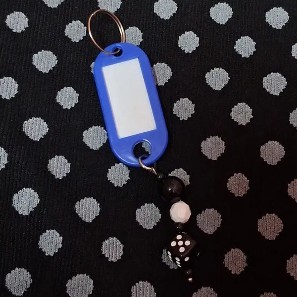 [BUNJANG] DICE Name Tag Blue Black Beaded Keyring Strap / 주사위 네임택 블루 파랑 블랙 비즈 키링 스트랩