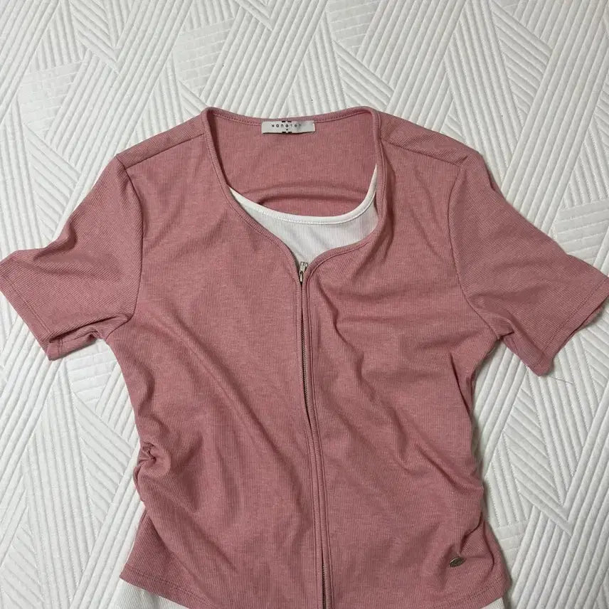 [BUNJANG] Hang Ten Layered Short-Sleeve Zip-Up T-Shirt / 헹텐 레이어드 반팔