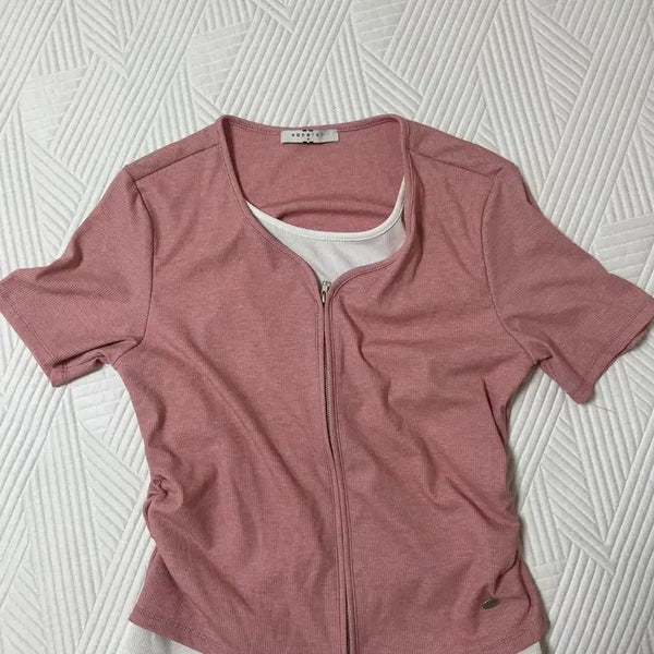 [BUNJANG] Hang Ten Layered Short-Sleeve Zip-Up T-Shirt / 헹텐 레이어드 반팔