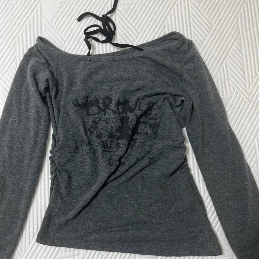 [BUNJANG] Y2K One-Shoulder Long Sleeve T-Shirt - Gray / y2k 원오프숄더 그레이