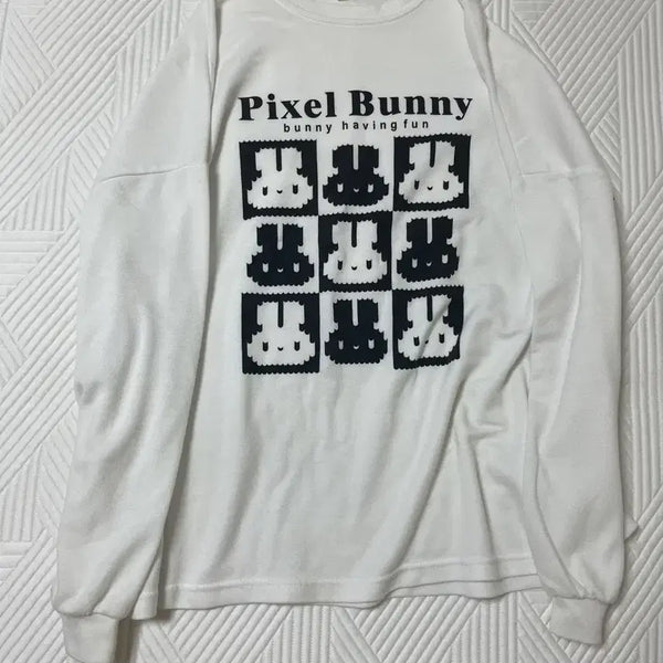 [BUNJANG] Pixel Bunny Long Sleeve T-Shirt White / 픽셀버니 긴팔 티셔츠 화이트