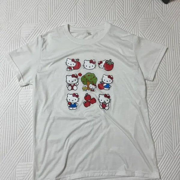[BUNJANG] Hello Kitty Character Short-Sleeve T-Shirt White / 테무) 헬로키티 캐릭터 반팔 티셔츠 화이트
