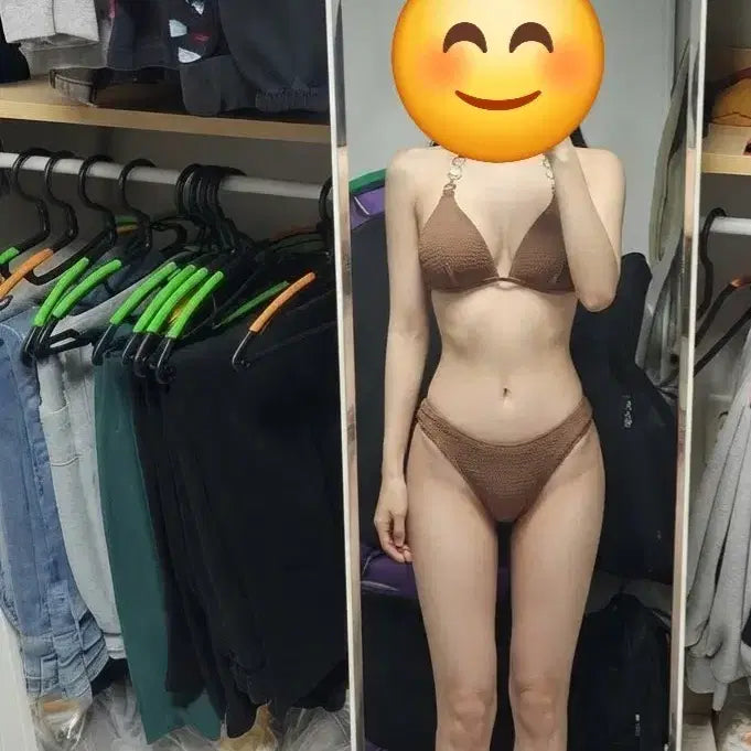 [BUNJANG] Gold Embellished Bikini - Brown / 골드 장식 비키니 브라운