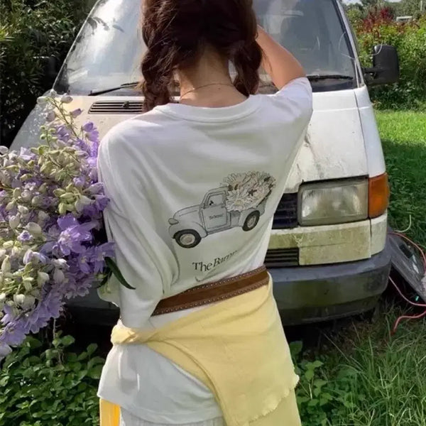 [BUNJANG] The Barnet Flower Car Short Sleeve T-Shirt / 더바넷 플라워 카 반팔 티셔츠