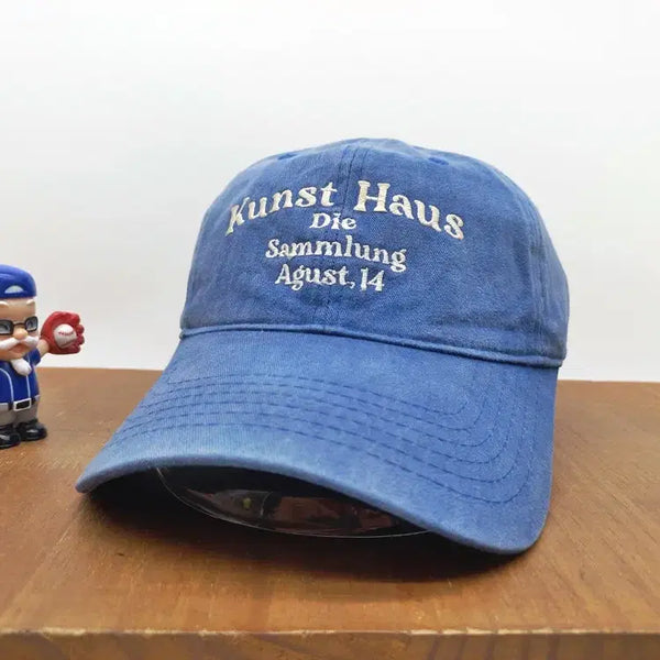 [BUNJANG] DUMARO Kunsthaus Lettering Embroidery Pigment Ball Cap - Blue / 두마로 쿤스트하우스 레터링 자수 피그먼트 볼캡 블루