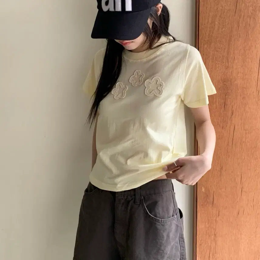 [BUNJANG] Lemon Flower Short Sleeve T-Shirt / 레몬 플라워 반팔티