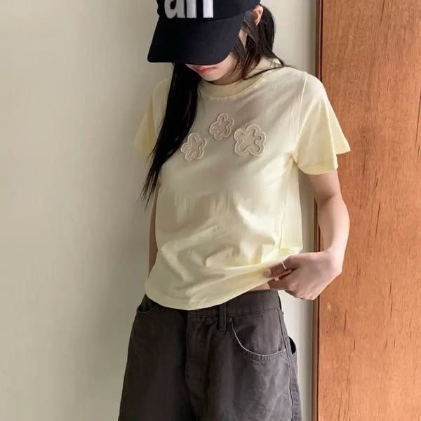 [BUNJANG] Lemon Flower Short Sleeve T-Shirt / 레몬 플라워 반팔티
