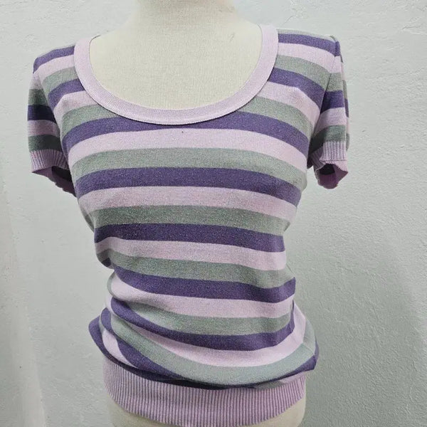 [BUNJANG] Benetton Women's Purple Short Sleeve T-Shirt Size 66 (J6506) / BENETTON 반팔 티 여 66 J6506