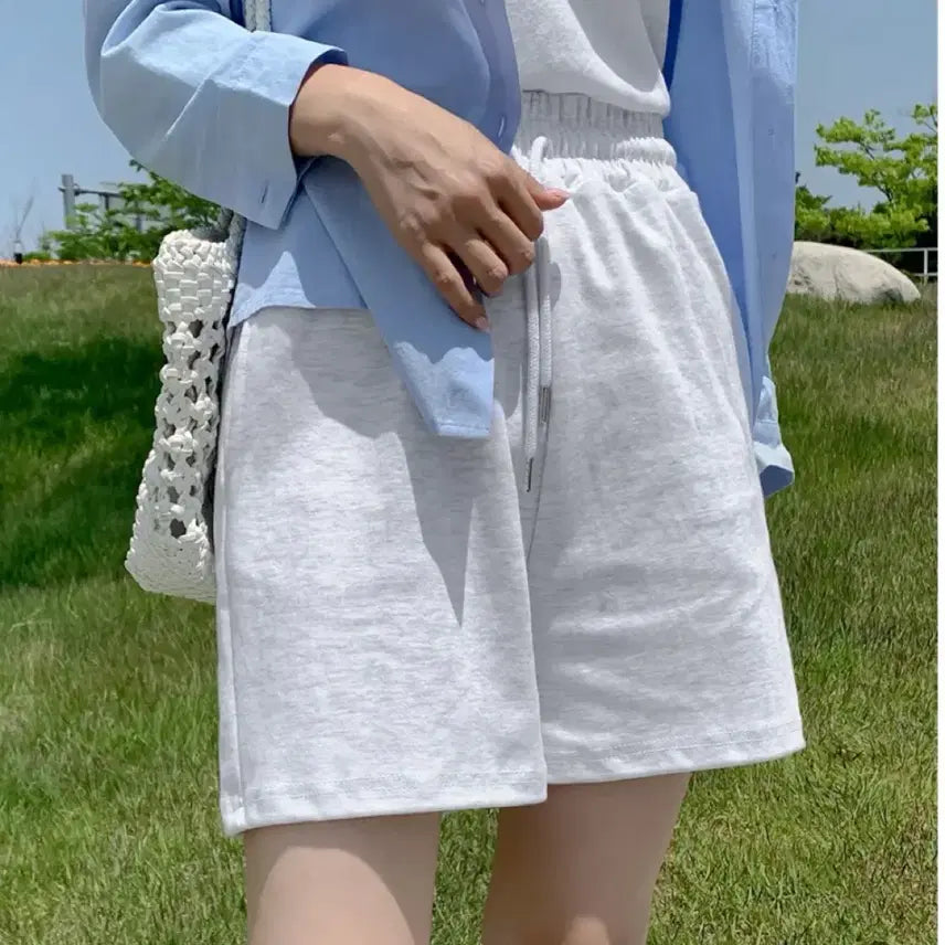 [BUNJANG] Ablie White Melange Banding Shorts / 에이블리 화이트 멜란지 밴딩 반바지