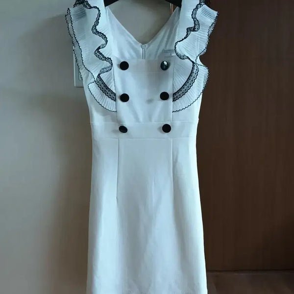 [BUNJANG] J.estina White Frill Double Button Dress Size 55 / 새상품)JESSICA J 화이트 프릴 더블 버튼 원피스 55