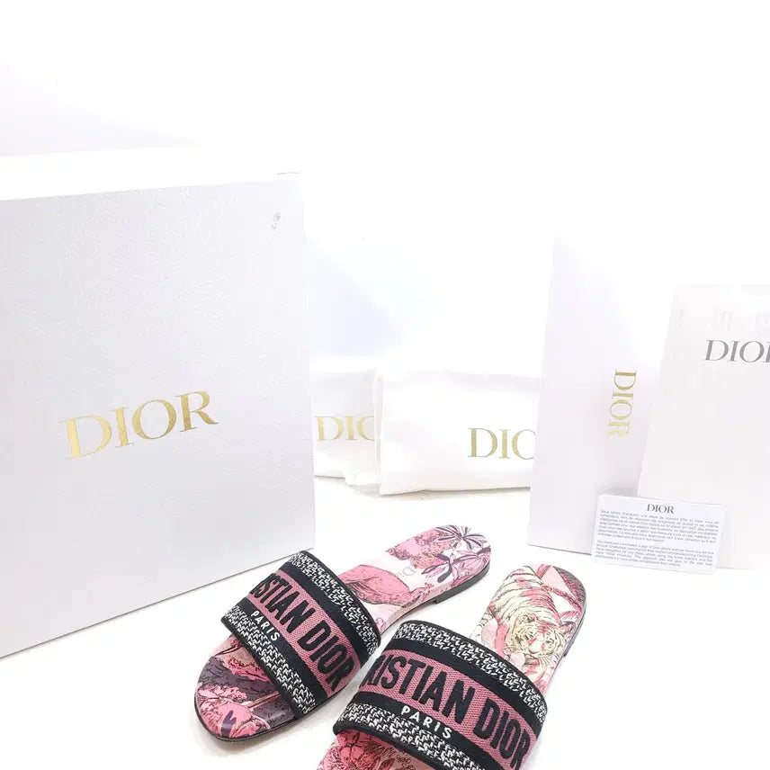 [BUNJANG] Dior Dway Slide Embroidered Cotton Toile de Jouy Pink Women's Slippers / [정품]디올 디웨이 슬라이드 자수코튼 핑크 트왈드주이 여성 슬리퍼