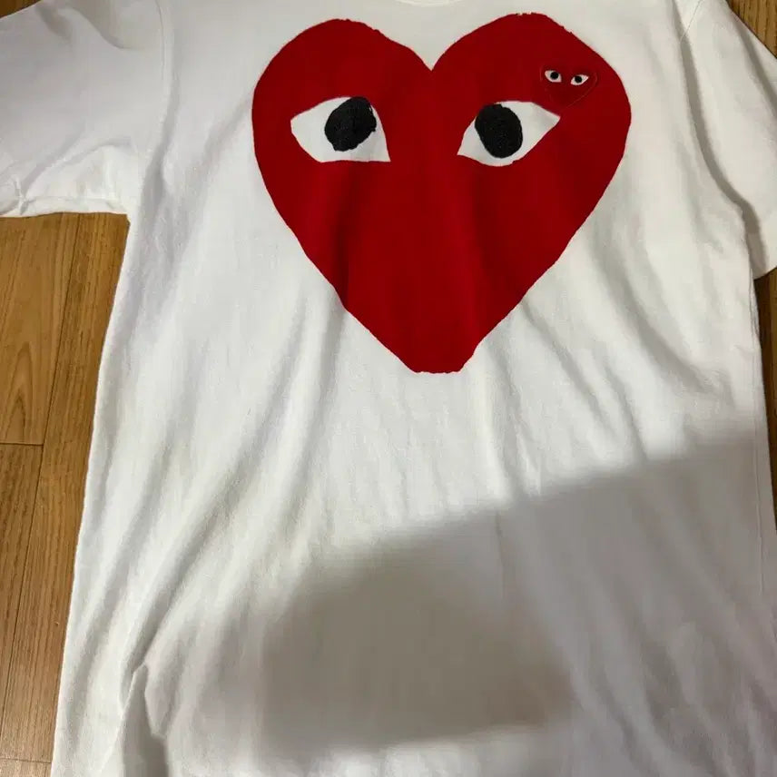 [BUNJANG] Comme des Garçons Heart Logo T-Shirt - White (S) / 정품 꼼데가르송 반팔티입니다