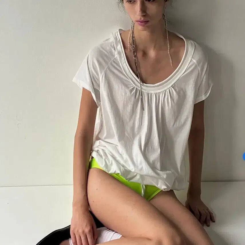 [BUNJANG] Seric Round Drawstring Hem Top - White / 세릭 Round Drawstring Hem Top _ White
