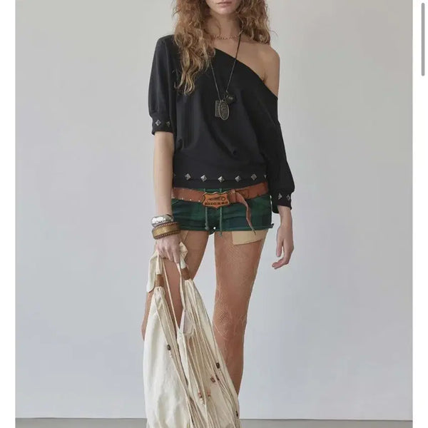 [BUNJANG] Sculptor Studded Half Sleeve T-Shirt Black / 스컬프터 스터드 하프 슬리브 블랙