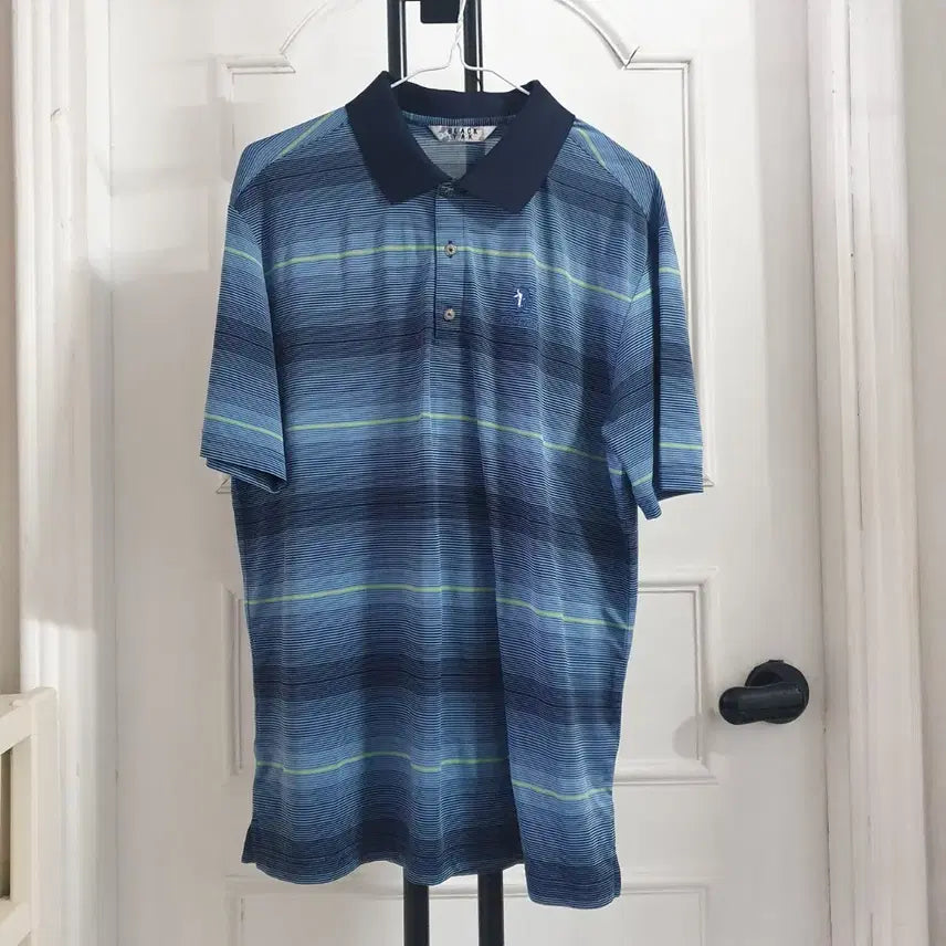 [BUNJANG] Blackyak Men's Functional Short-Sleeve Polo Shirt L (100) Blue Stripe / 블랙야크 남자 기능성 반팔카라티 L 100 블루
