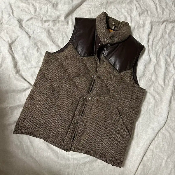 [BUNJANG] Pherrow's Down Padded Herringbone Leather Vest XL / 페로우즈 다운 패디드 헤링본 레더 베스트 XL