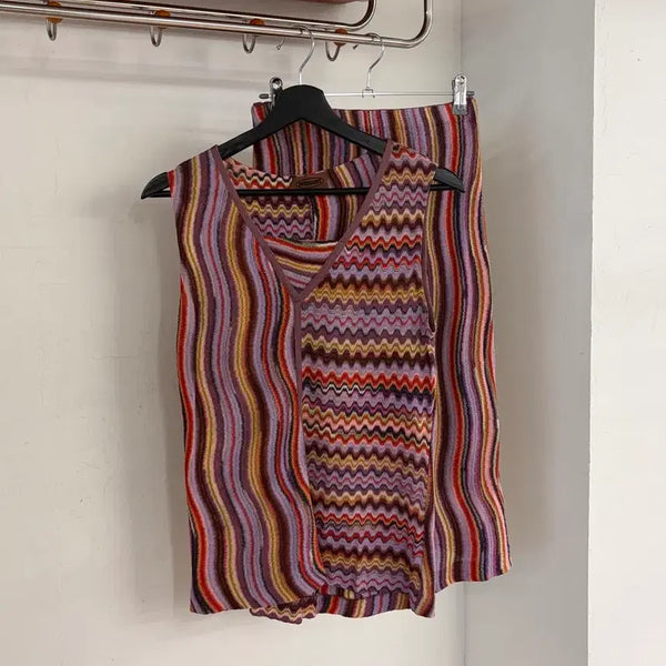 [BUNJANG] Missoni Multicolor Sleeveless Knit Skirt Set / 미쏘니 멀티컬러 슬리브리스 니트 스커트 셋업