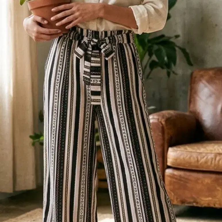 [BUNJANG] Striped Wide Pants / 거의새옷 줄무늬 와이드팬츠 밴딩바지 빈티지패턴무늬 슬랙스 통바지 m사이즈