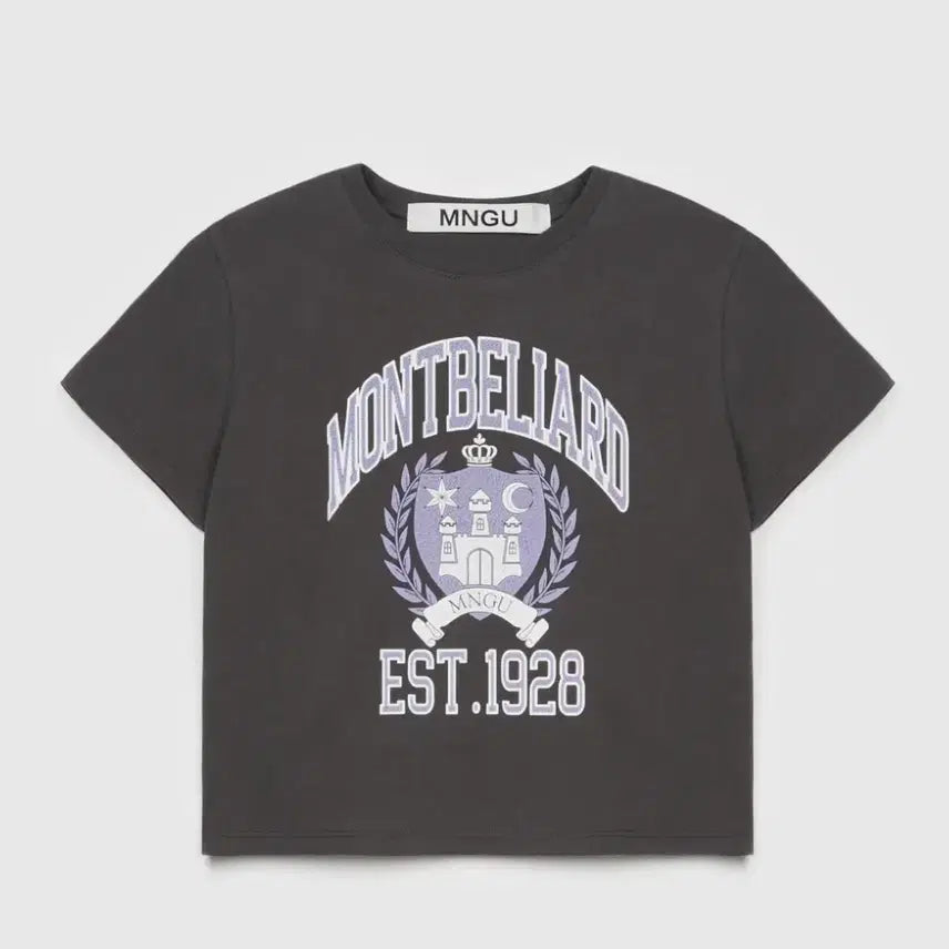 [BUNJANG] Woman Cropped Cracked-Print T-Shirt Charcoal / [WOMAN] 크롭티드 크랙-프린트 티셔츠 IN 챠콜