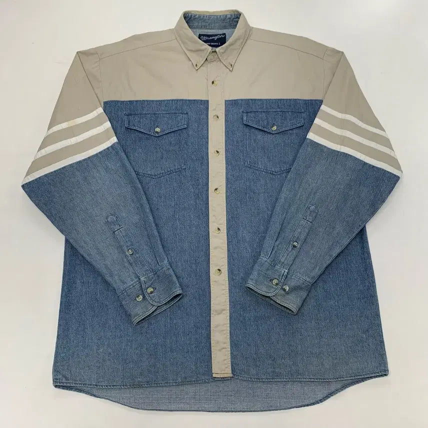 [BUNJANG] Wrangler 90s Denim Color-Block Western Shirt (L) / Wrangler 랭글러 90s 데님 배색 웨스턴셔츠 (L)