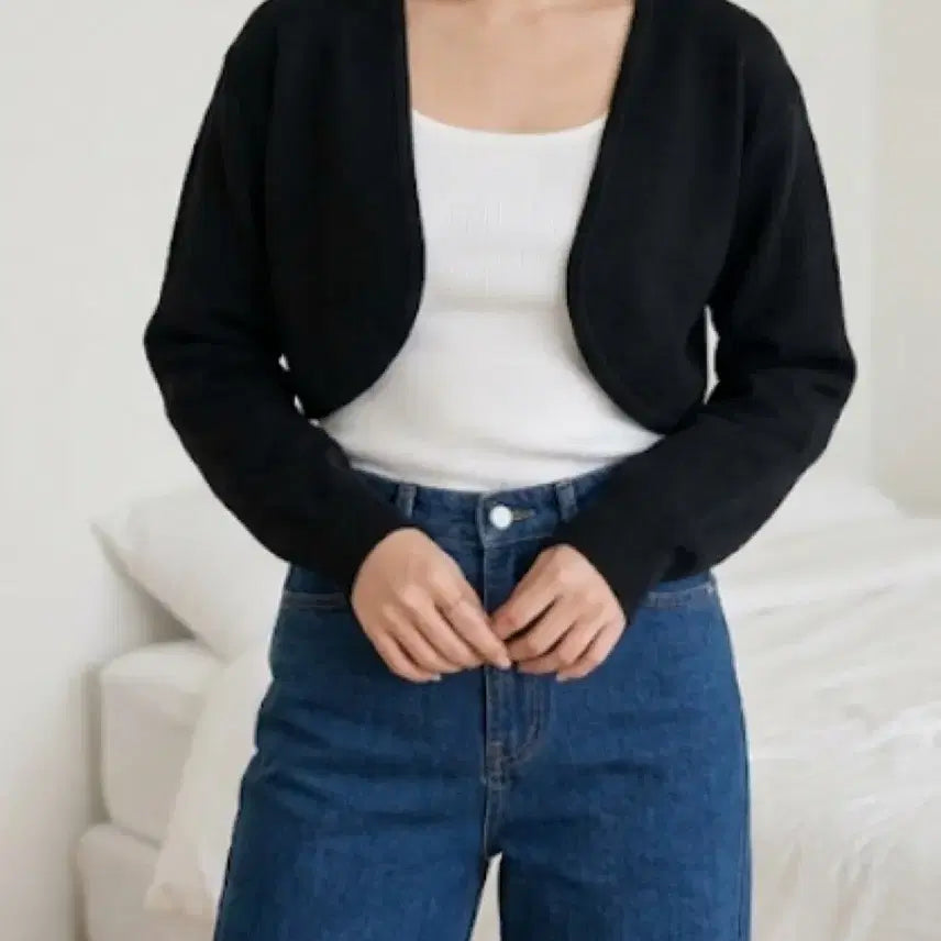 [BUNJANG] Black Bolero Cardigan Knit Sweater / 볼레로 가디건 블랙 여자자켓 니트 스웨터 프리사이즈 445566사이즈