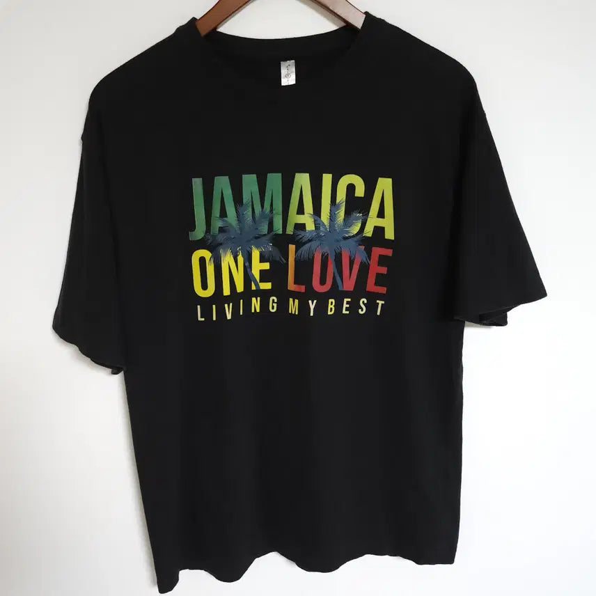 [BUNJANG] Men's Graphic Print Short Sleeve T-Shirt - Black (Free Size) / 야자수 반팔티 프린팅 반팔 티셔츠 남자 남성 블랙 [FREE]