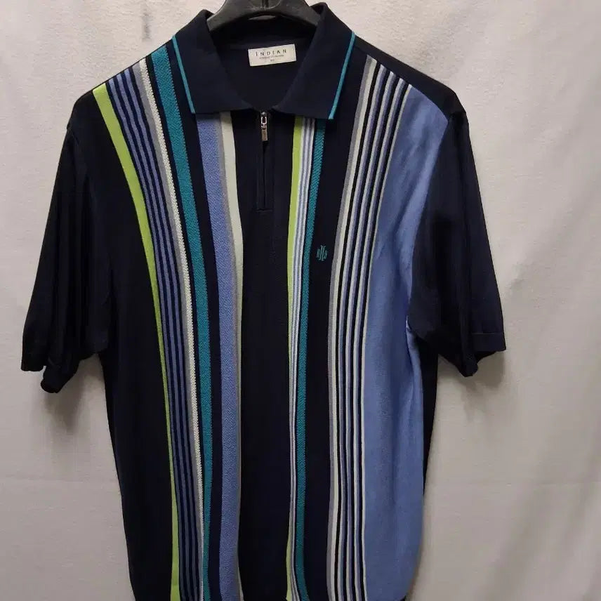 [BUNJANG] Indian Stripe Color-Block Short-Sleeve Polo Shirt Size 100 / 인디안 반팔 카라티 스트라이프 배색100