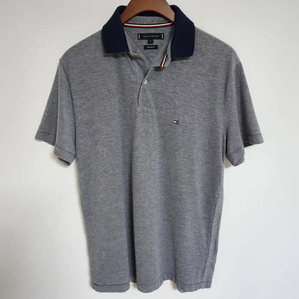 [BUNJANG] Tommy Hilfiger Embroidered Logo Short Sleeve Polo Shirt Grey [M] / 타미힐피거 카라티 반팔 티셔츠 자수 로고 그레이 [M]