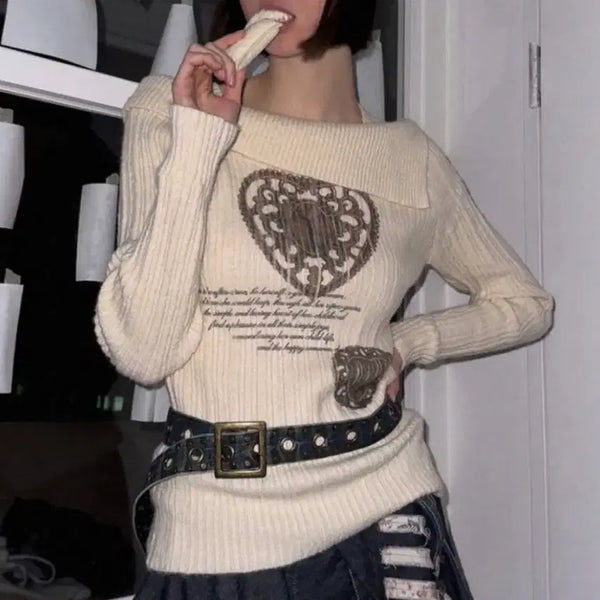 [BUNJANG] Kater 7-E1 Off-Shoulder Knit with Heart Embroidery / Kater 7-E1 last key off shoulder 오프숄더