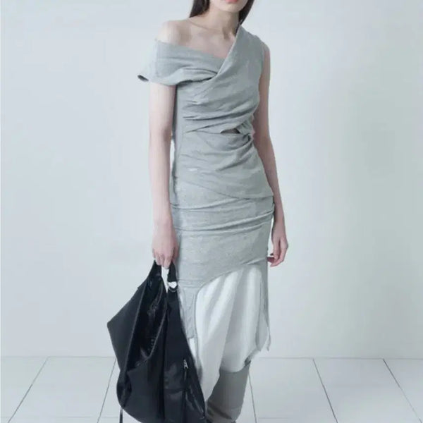 [BUNJANG] CERRIC Drape Sleeveless Top - Grey / CERRIC 세릭 드레이프 슬리브리스 그레이