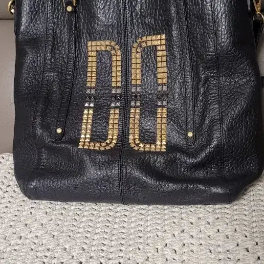 [BUNJANG] Daks Black Studded Large Leather Shopper Bag / 닥스 DD로고 블랙 스터드 대형 가죽 쇼퍼백
