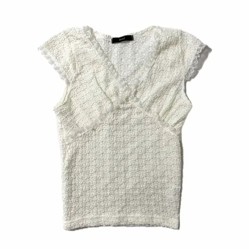 [BUNJANG] Ivory Lace V-Neck T-Shirt / 아이보리 레이스 브이넥 티