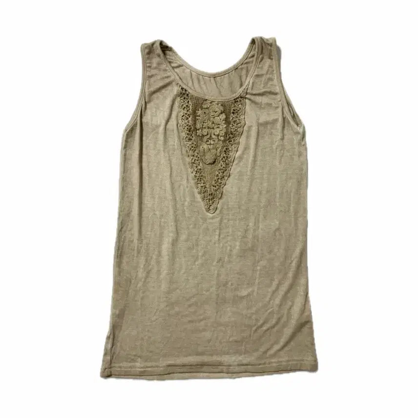 [BUNJANG] Vintage Beige Crochet Sleeveless Top / 빈티지 베이지 크로셰 민소매 나시
