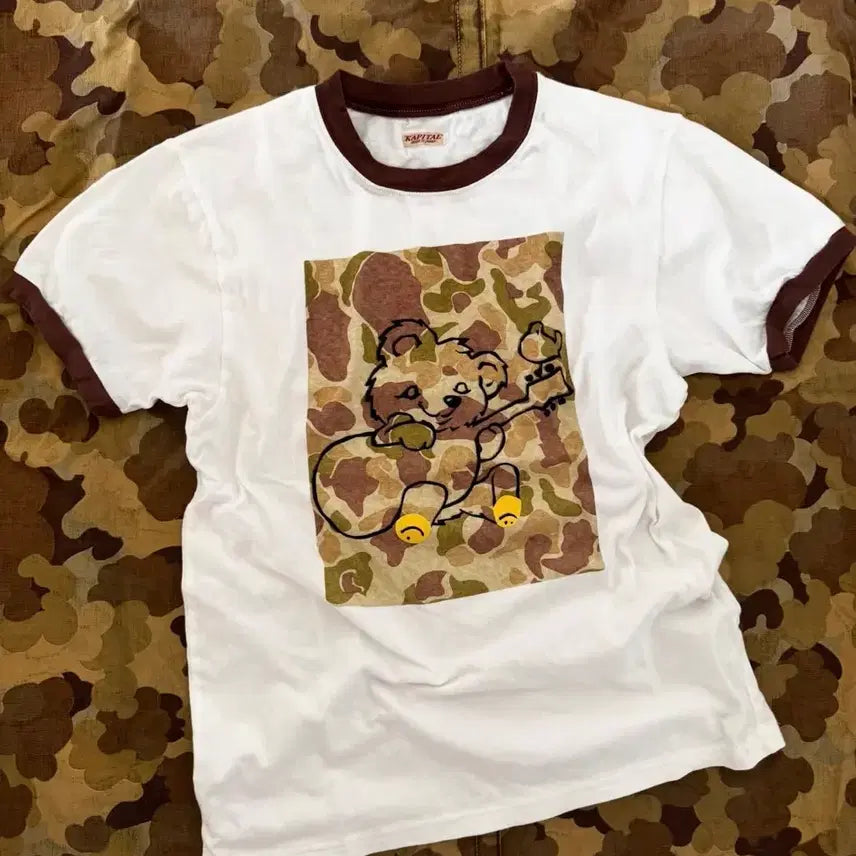 [BUNJANG] Kapital Little Bear Ringer T-Shirt Camo / 캐피탈 리틀베어 링거반팔 카모