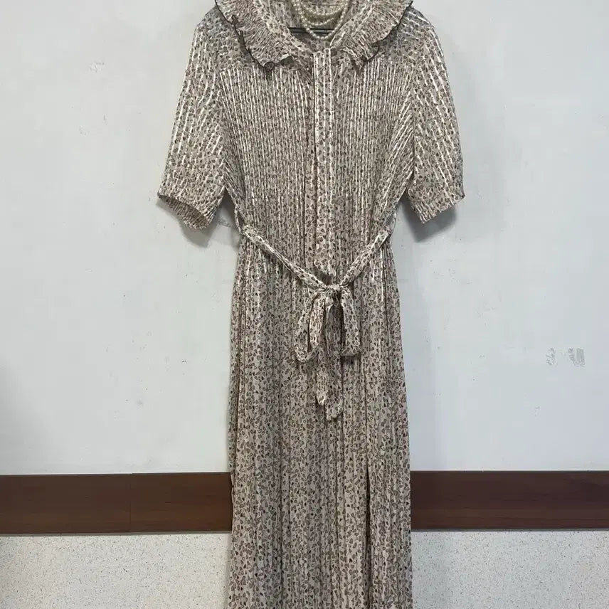 [BUNJANG] Karla Pleated Long Dress with Tie and Chiffon / N6750 카라 플리츠 롱 원피스.타이.쉬폰