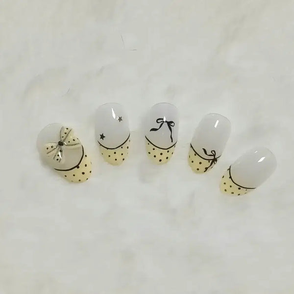 [BUNJANG] Handmade Nail Tips with Dot Ribbon Design / 수제네일팁 도트리본